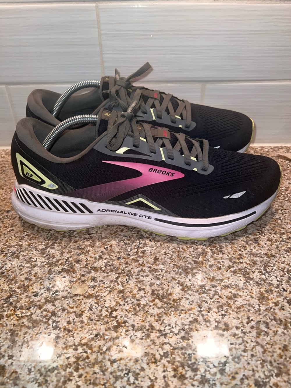 Brooks Women's Adrenaline GTS Running Shoes - Black with Pink and Lime